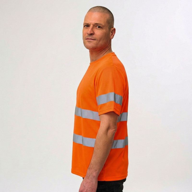 T-shirt-Haute-visibilité-manches-courtes-orange-homme-profil