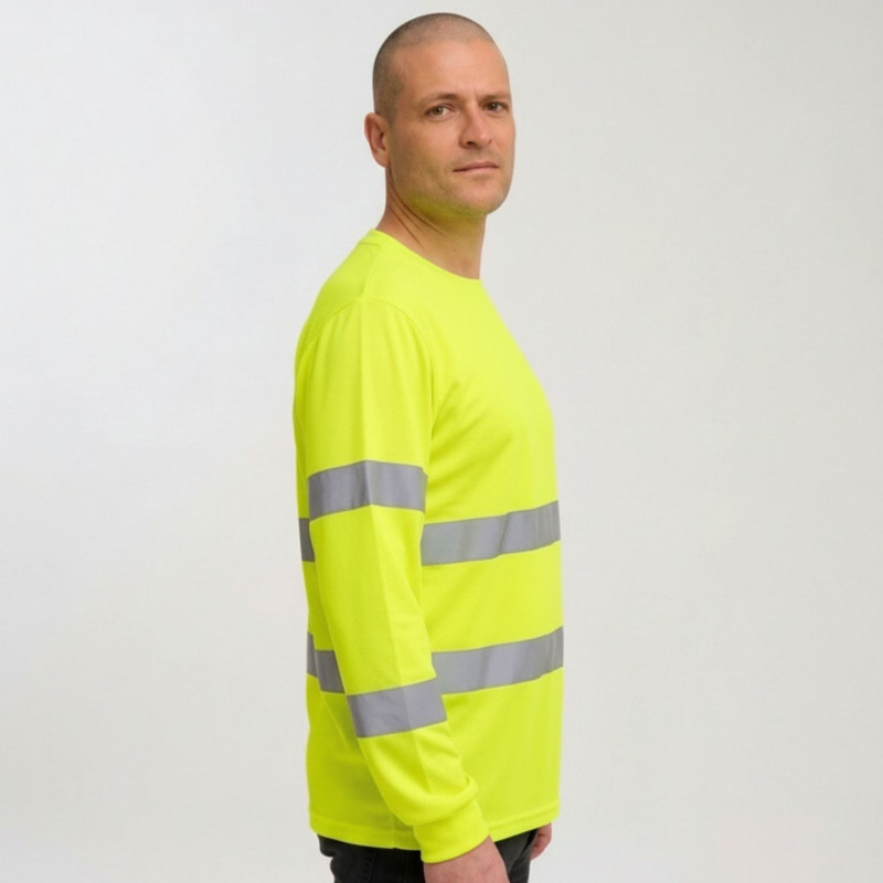 T-shirt-rafraichissant-haute-visibilité-jaune-manches-longues-homme-profil
