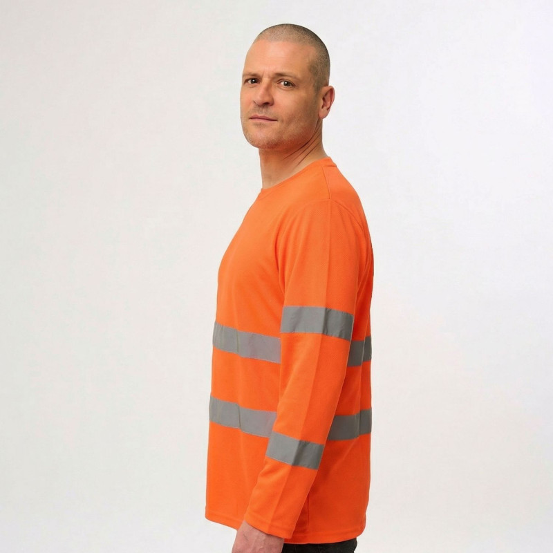 T-shirt-rafraichissant-haute-visibilité-orange-manches-longues-homme-profil