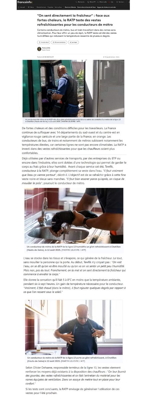 France Info - Vestes rafraîchissantes